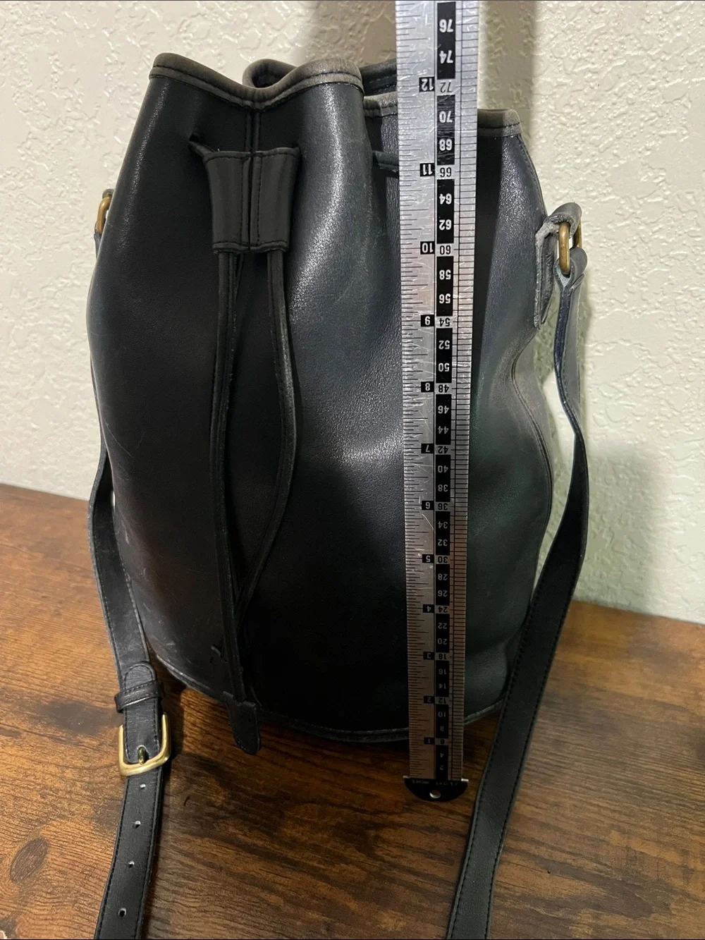 Very RARE Coach Black Leather Drawstring Hobo Bag
